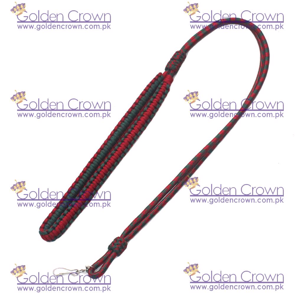 Product image - Military Lanyard, Military Security Officers Uniform Lanyard, Military Pistol Cord Lanyard,  Uniform Shoulder Lanyard, Military Braided Whistle Cord, Military Corded Lanyard, Army Band Lanyard,https://goldencrown.com.pk/products/c1031_Military-Ceremonial-Uniforms-Accessories-Manufacture/c1055_Military-Lanyards-Supplier-Military-Whistle-Cords-Su/i8716_Military-Lanyard-Braid-Whistle-Cord-red-and-Green.aspx